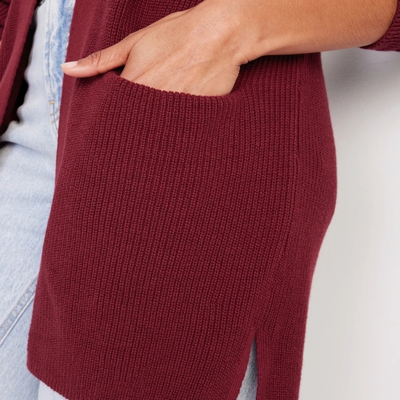 NWT OLD NAVY Textured Long-Line Open-Front Sweater Color: Red Red Wine - Picture 5 of 6